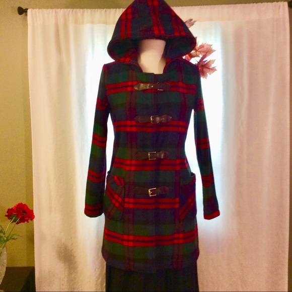 Famehouse Jackets & Blazers - Famehouse Hooded Buckle-Front Plaid Winter Coat